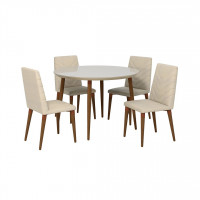 Manhattan Comfort 2-1015052109251 Utopia 45.28 Modern Round Dining Table with Chevron Dining Chairs in Off White and Beige - Set of 5